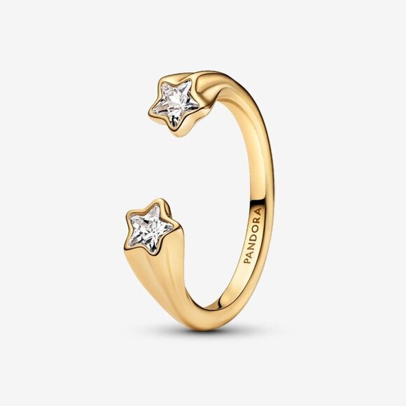Women's Shooting Stars Open Ring 14k Gold Plating Unique Metal Blend Shines - Picture 2 of 4